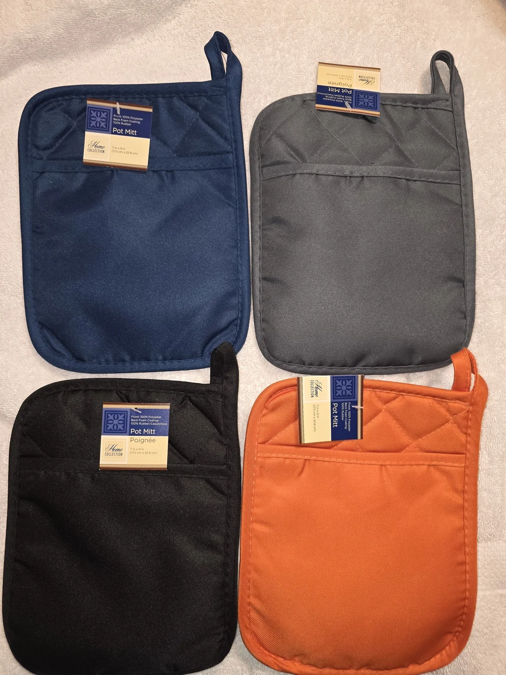 Home Collection Assorted Pot Mitts - Navy, Gray, Lime, Red, Black, Orange